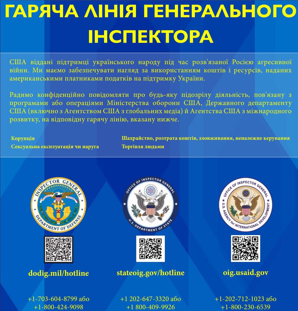 Ревизоры из США призвали украинцев анонимно им сообщать о воровстве американской помощи
