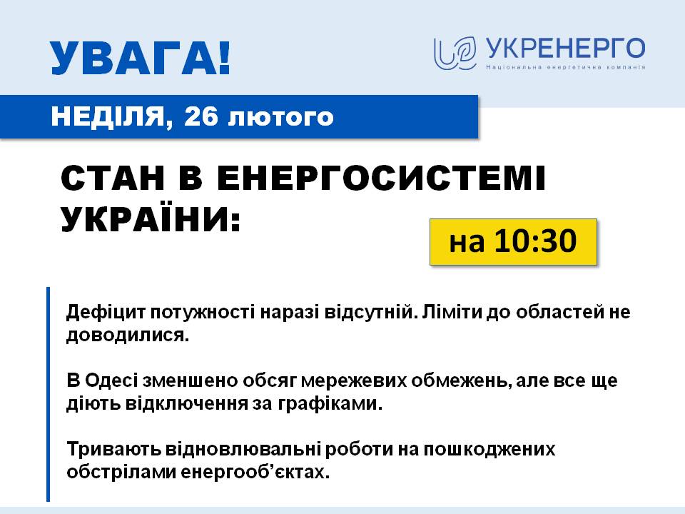 Ситуация в энергосистеме Украины остается стабильной