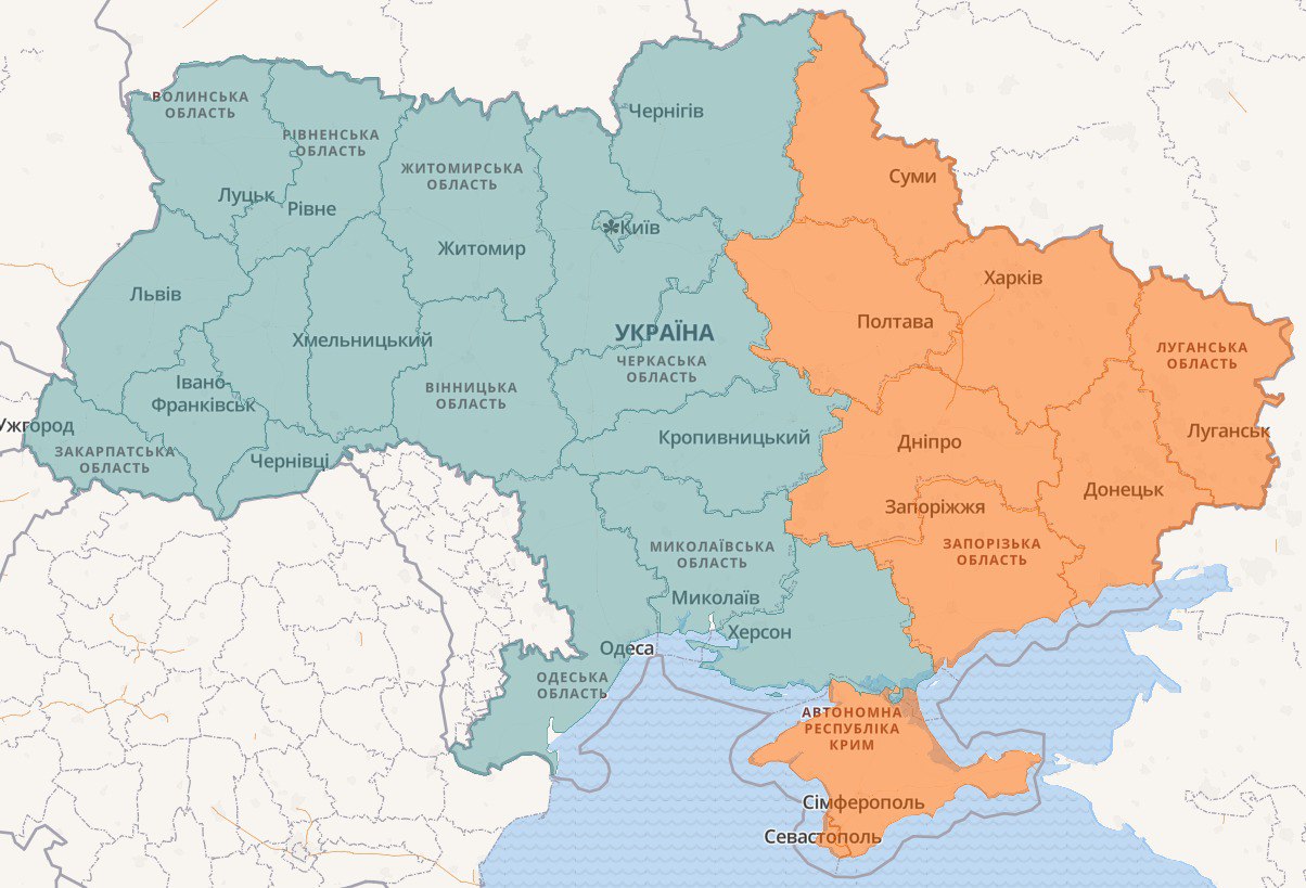 Карта воздушной тревоги в Украине