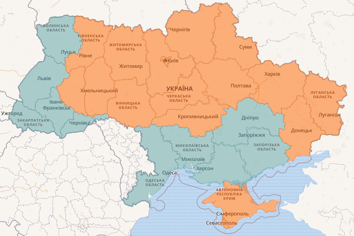 Карта воздушных тревог в Украине