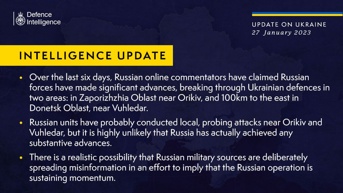 РФ может намеренно распространять дезинформацию, чтобы создать впечатление о наступлении - разведка Британии