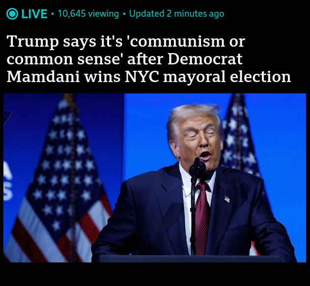 Знімок заголовка на bbc.com - Трамп незадоволений перемогою Мамдані в Нью-Йорку