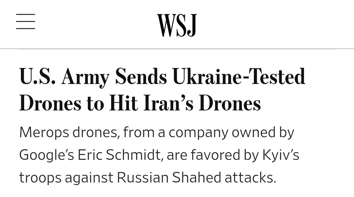 Снимок заголовка на wsj.com – США срочно перебрасывают к Ирану антидроновые системы, проверенные в Украине