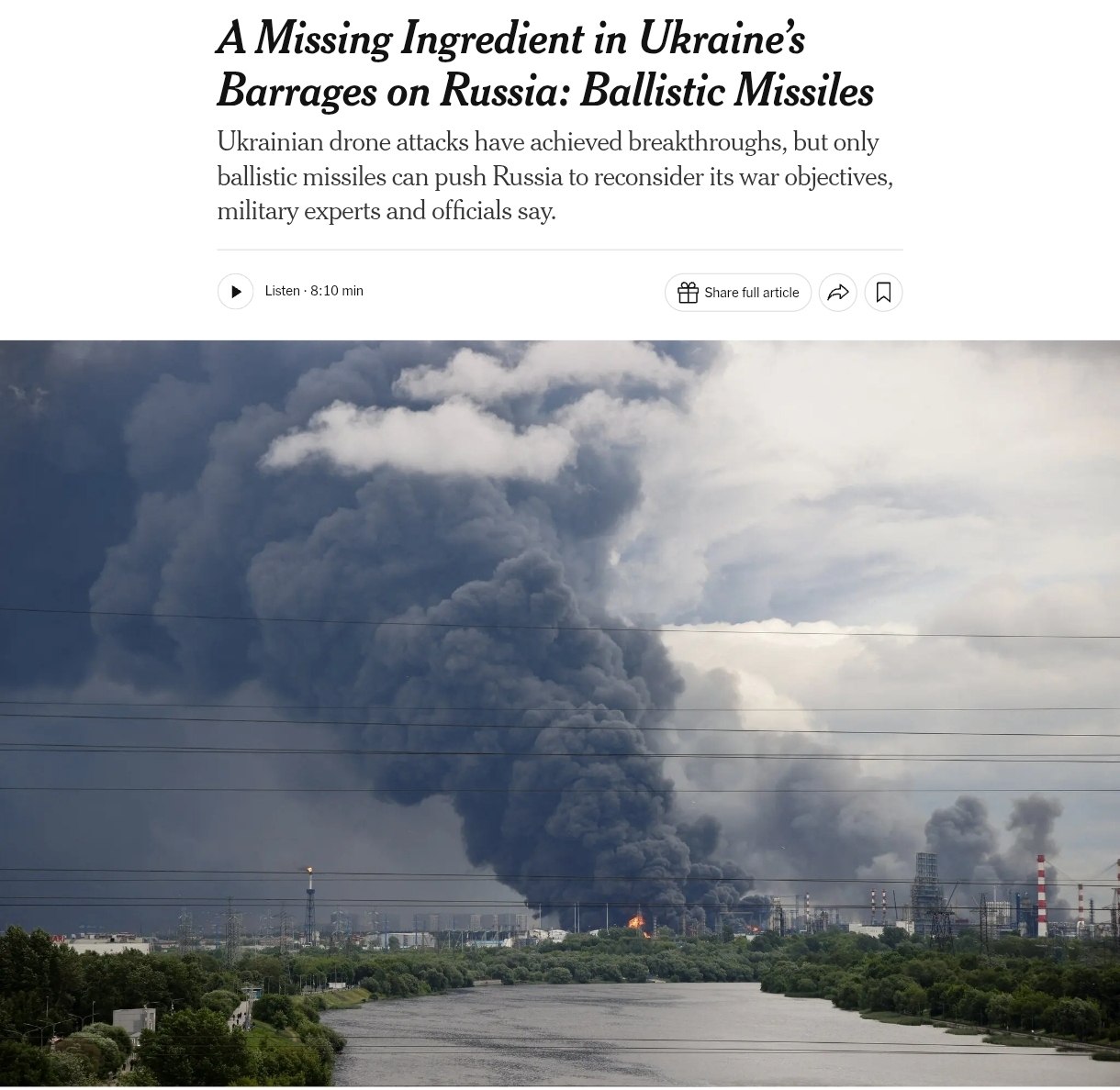 Знімок заголовка на nytimes.com – Росія розширює застосування ракет проти України
