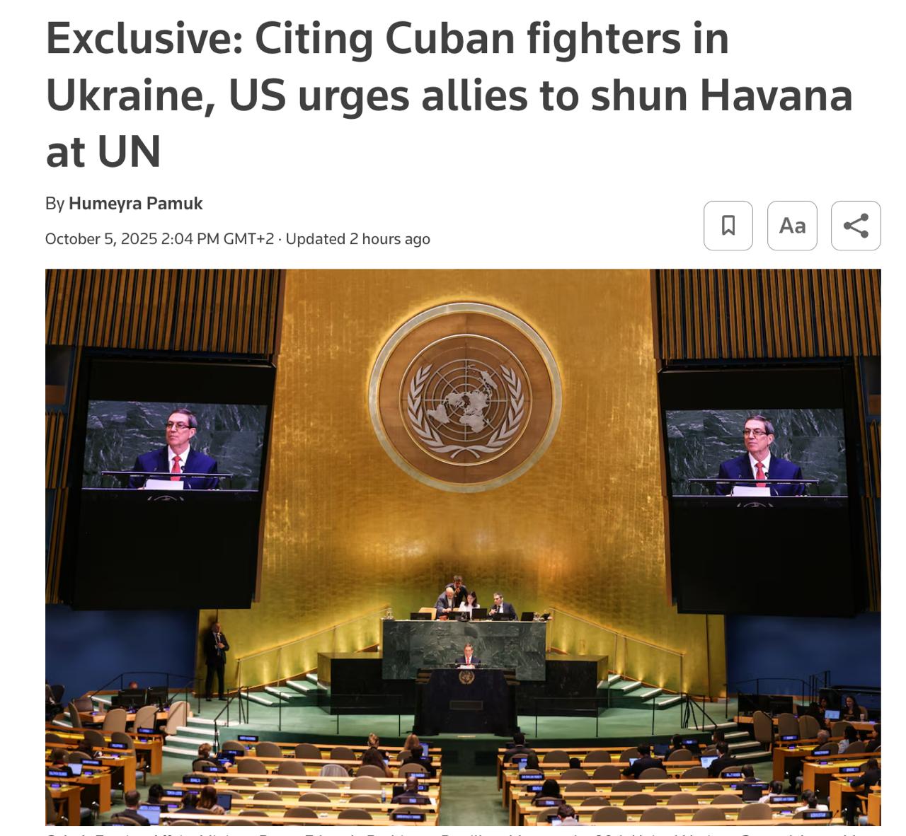 Снимок заголовка на reuters.com