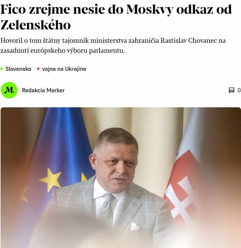 Снимок заголовка на marker.sk – Фицо передаст Путину послание от Зеленского на параде 9 мая