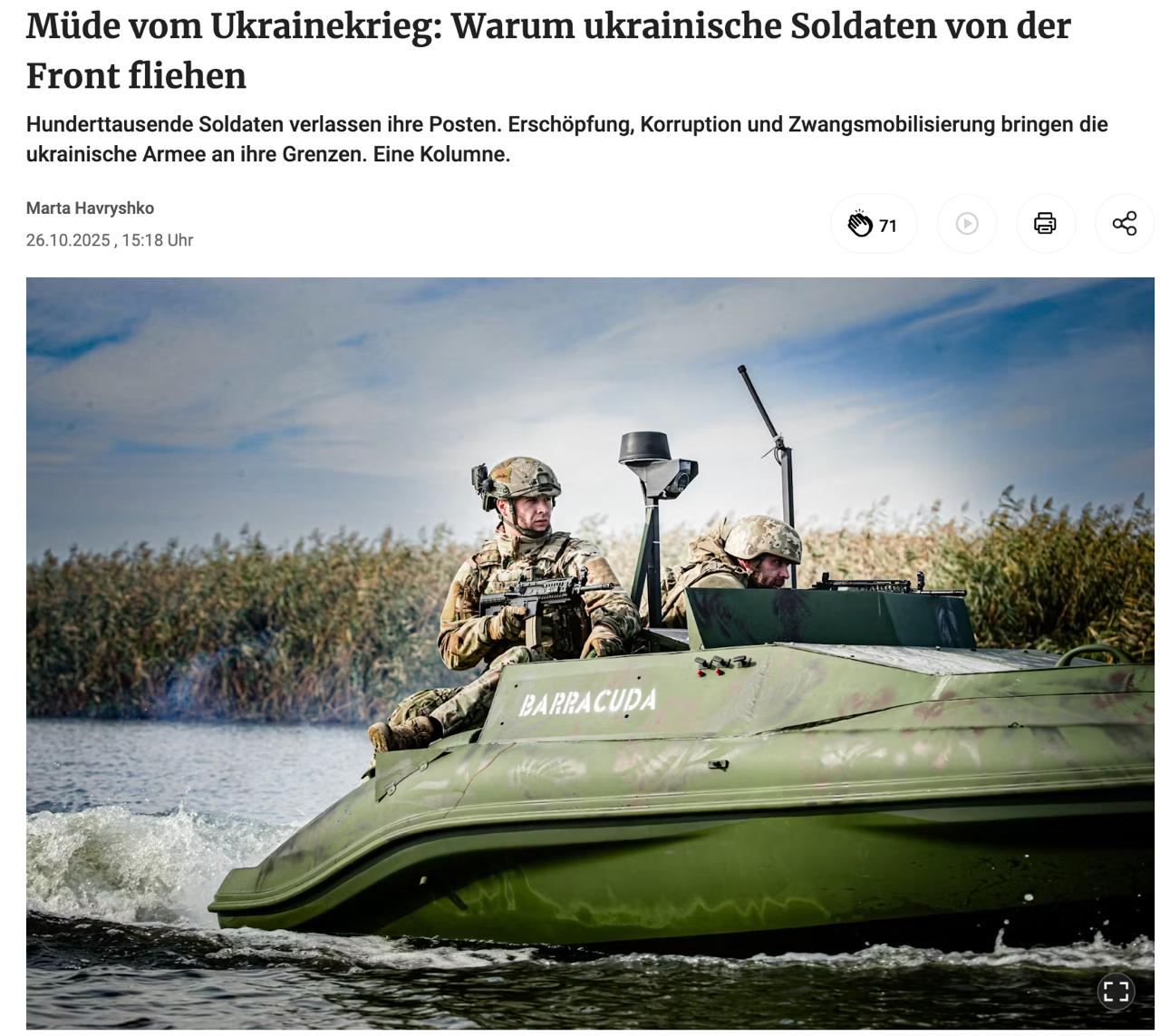 Знімок заголовка на berliner-zeitung.de – в українській армії наростають проблеми дезертирства та виснаження