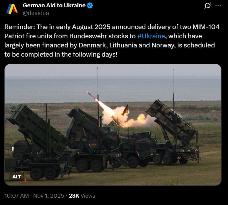 Знімок повідомлення у Х-ФРН передає Україні два ЗРК Patriot