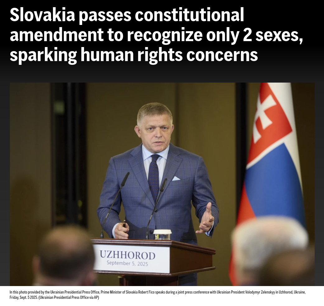 Знімок заголовка на https://apnews.com/article/slovakia-constitution-amendment-gender-25f350137d390725e06d286501cb2824
