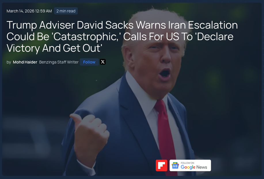 Знімок заголовка на benzinga.com – Трампа закликають зупинити війну з Іраном