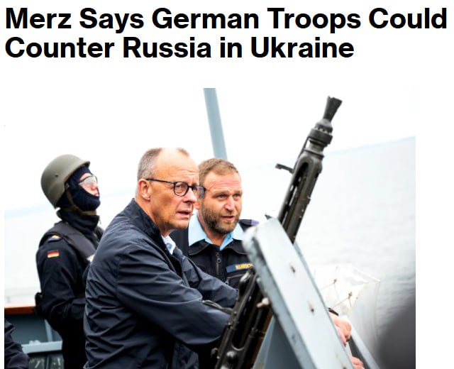 Снимок заголовка на Bloomberg.com - Германия готова отправить войска в Украину в качестве миротворческих сил сдерживания 